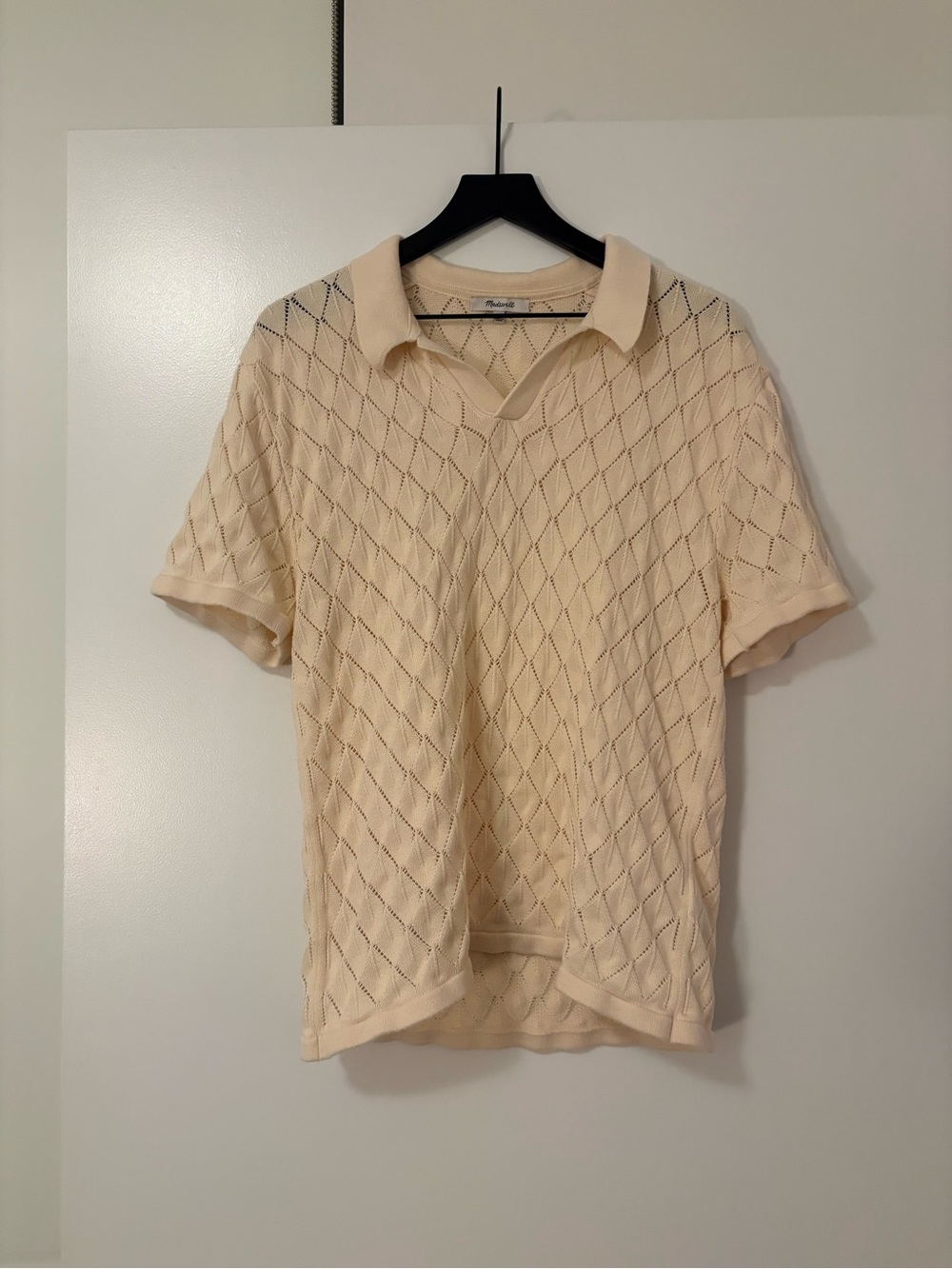 Madewell Johnny-Collar Sweater Polo Shirt in Diamond Stitch Cream